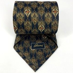 Brioni Black Gold Chandelier Geometric 100% Silk Hand Made Necktie Made in Italy